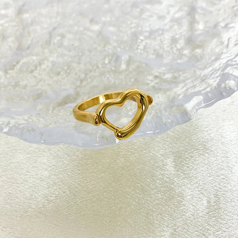 304 Stainless Steel 14K Gold Plated Romantic Sweet Simple Style Plating Heart Shape Rings