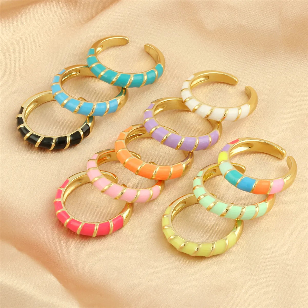 Romantic Sweet Twist Copper Enamel Plating 18k Gold Plated Open Rings