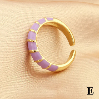 Romantic Sweet Twist Copper Enamel Plating 18k Gold Plated Open Rings