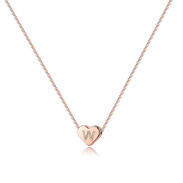 Rose Gold Copper Heart Letter Pendant Necklace Minimalist Electroplated Alphabet Necklace With Regular Chain For Women