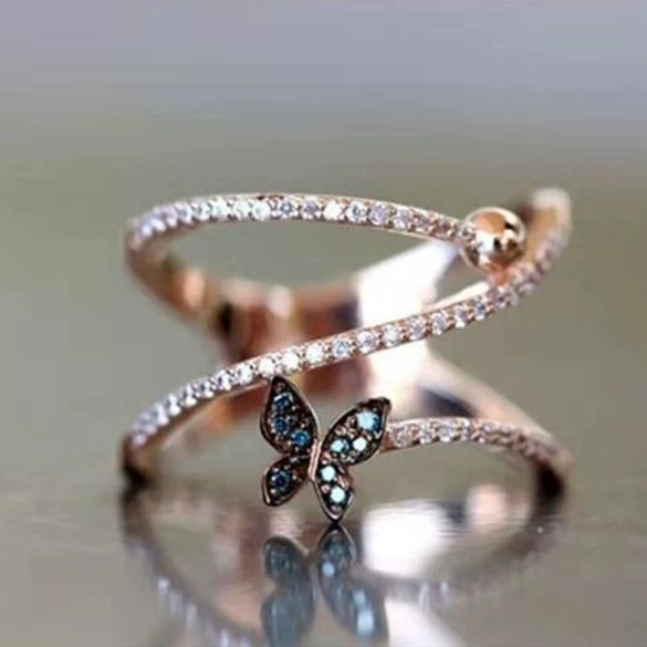 Rose Gold Electroplated Alloy Butterfly Geometric Ring Simple Animal Shape Unisex Fashion Jewelry