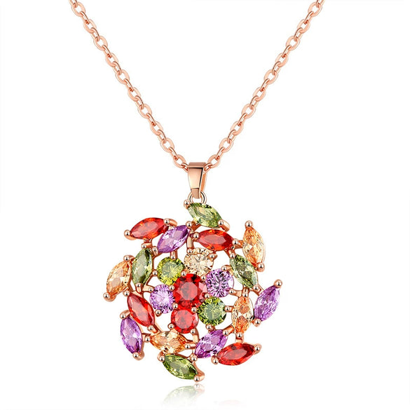 Rose Gold Electroplated Flower Pendant Necklace With Aaa Zircon For Women Natural Style Jewelry