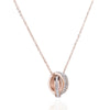 Rose Gold Electroplated Titanium Steel Double Ring Circle Pendant Necklace With Cross Chain For Women Simple Layered Clavicle Chain