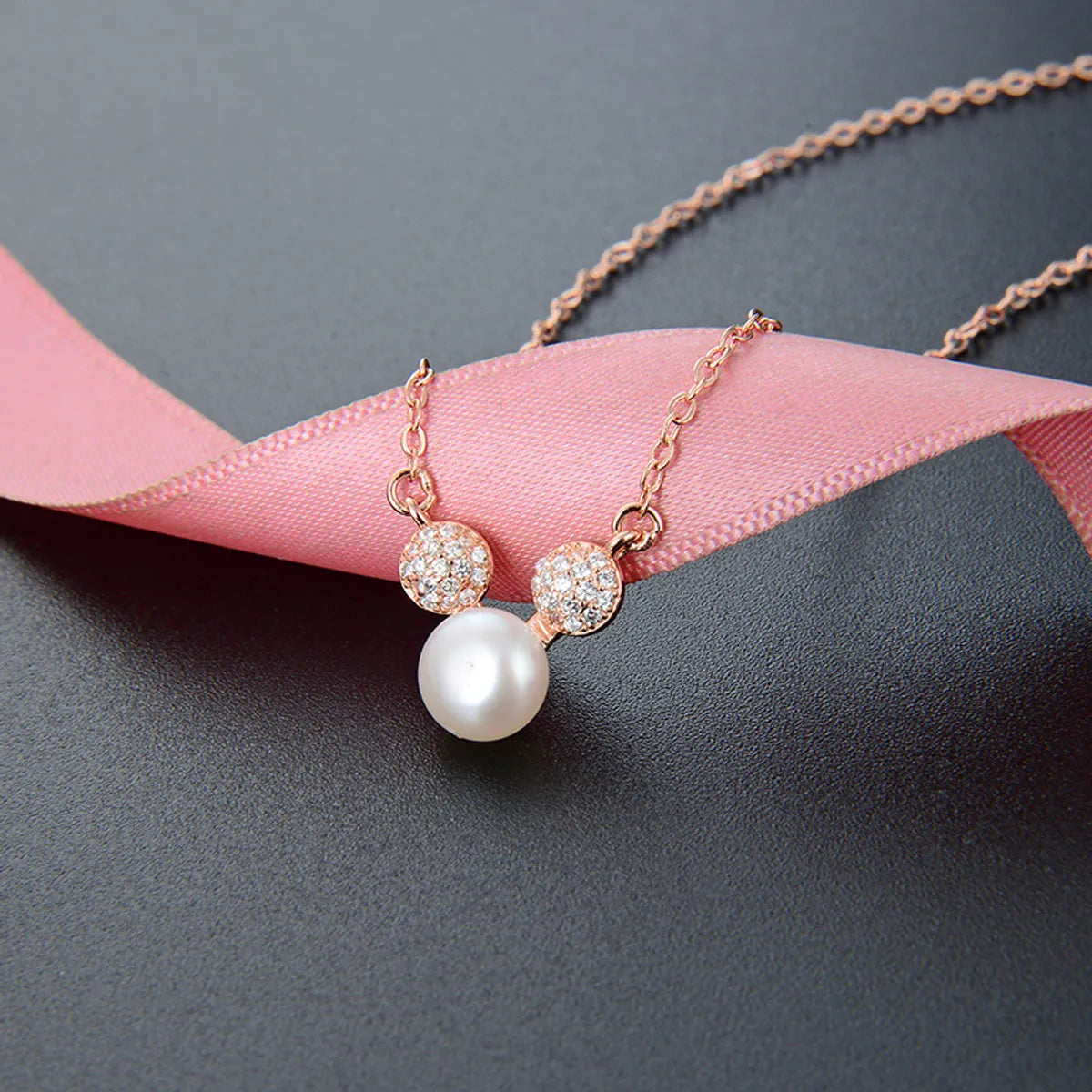 Rose Gold Mouse Pearl S925 Silver Necklace Korean Creative Inlaid Rhinestone Necklace Wholesale