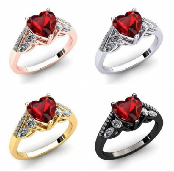 Rose Gold Plated Geometric Metal Ring With Inlaid Ruby Preppy Style Unisex Fashion Jewelry