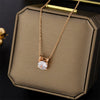 Rose Gold Plated Simple Four Claw Single Diamond Pendant Titanium Steel Ball Chain Necklace With Geometric Design For Women