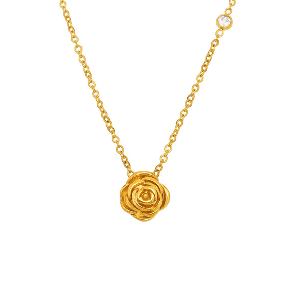 Rose Zircon Pendant Clavicle Necklace For Girls Light Luxury Style Stainless Steel Geometric Electroplating Jewelry
