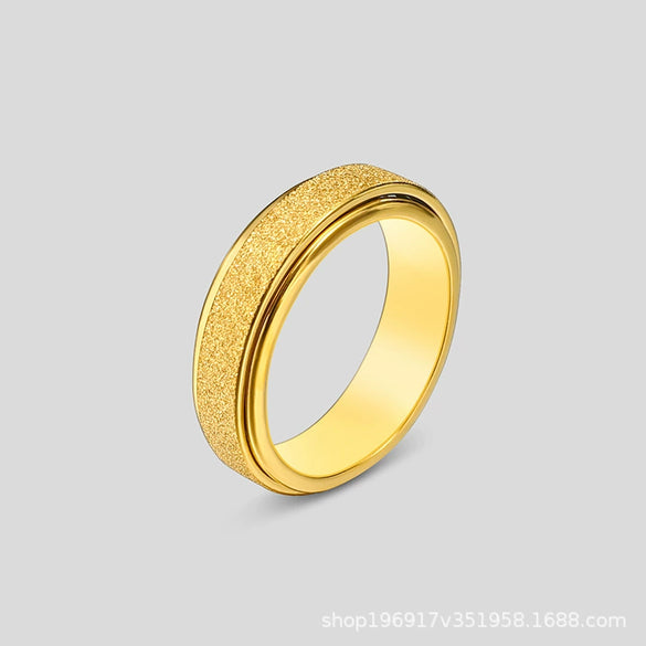 Rotatable Frosted Titanium Steel Geometric Ring Electroplated Unisex Decompression Finger Ring In Multicolor