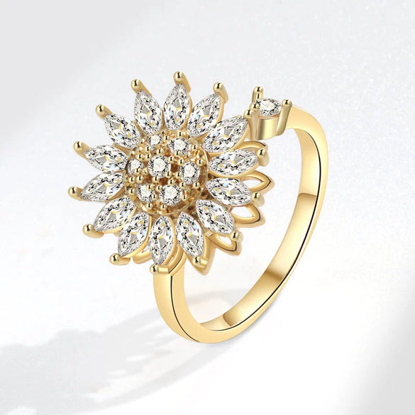 Rotatable Ring Copper Geometric Flowers Female Electroplated Fashion Light Luxury