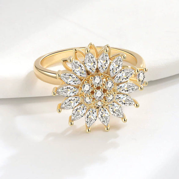 Rotatable Ring Copper Geometric Flowers Female Electroplated Fashion Light Luxury