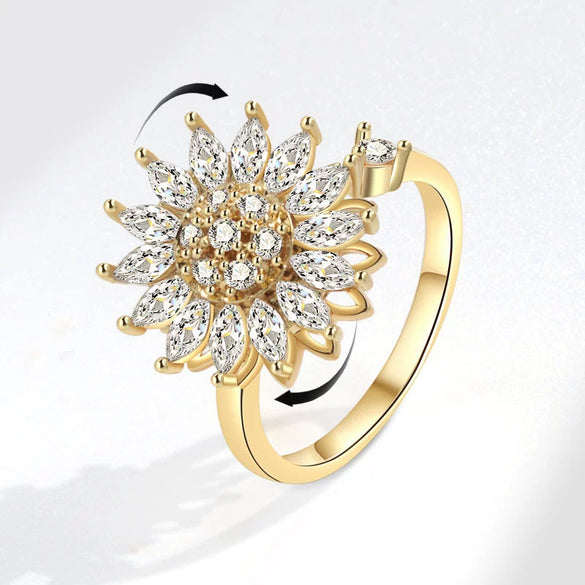 Rotatable Ring Copper Geometric Flowers Female Electroplated Fashion Light Luxury