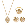 Rotatable Super Flash Zircon Fourleaf Flower Stainless Steel Jewelry Set For Women With Electroplating