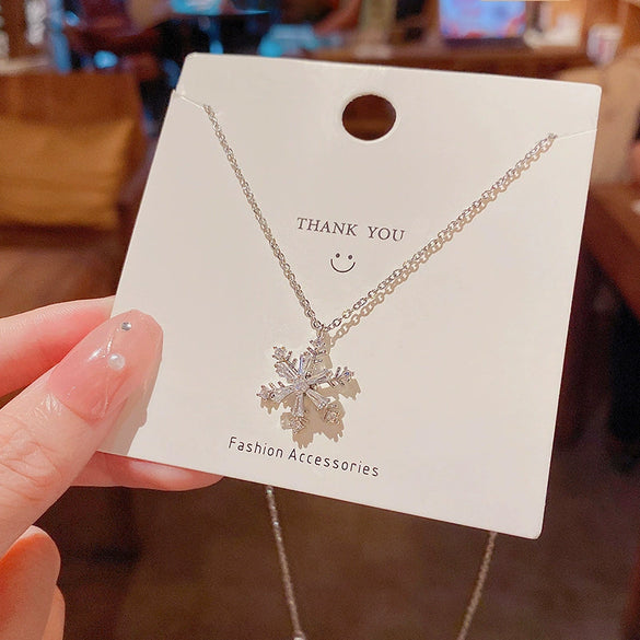 Rotatable Zircon Snowflake Titanium Steel Necklace With Mixed Gem Inlay And Geometric Design