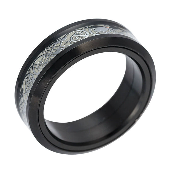 Rotating Luminous Dragon Ring Jewelry Titanium Steel Electroplating Unisex With Letters Numbers Text Pattern