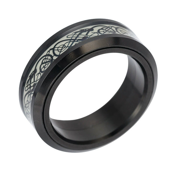 Rotating Luminous Dragon Ring Jewelry Titanium Steel Electroplating Unisex With Letters Numbers Text Pattern