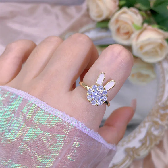 Rotating Moving Ring Flower Zircon Super Flash Ring Opening Color Retention Niche Design Fashion Hand Accessories Female Fashion