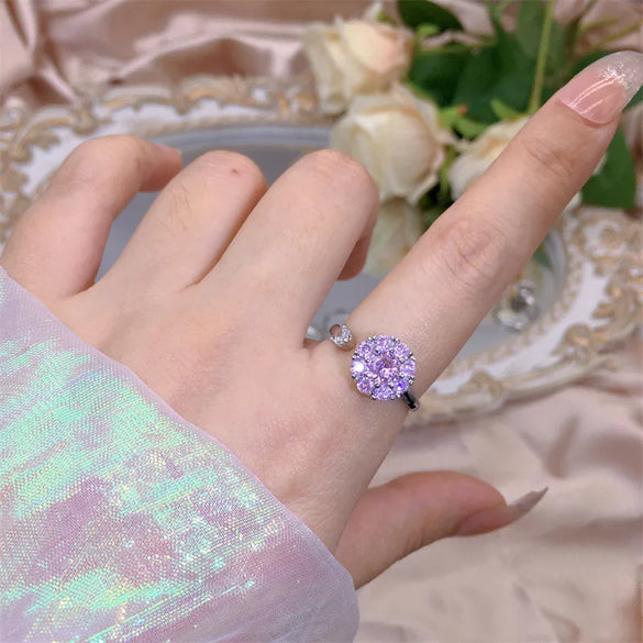 Rotating Moving Ring Flower Zircon Super Flash Ring Opening Color Retention Niche Design Fashion Hand Accessories Female Fashion
