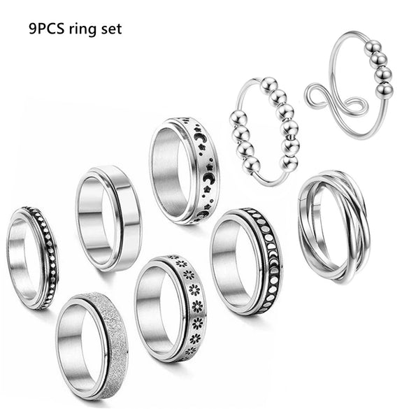 Rotating Titanium Steel Frosted Geometric Ring For Couples With Polish Finish