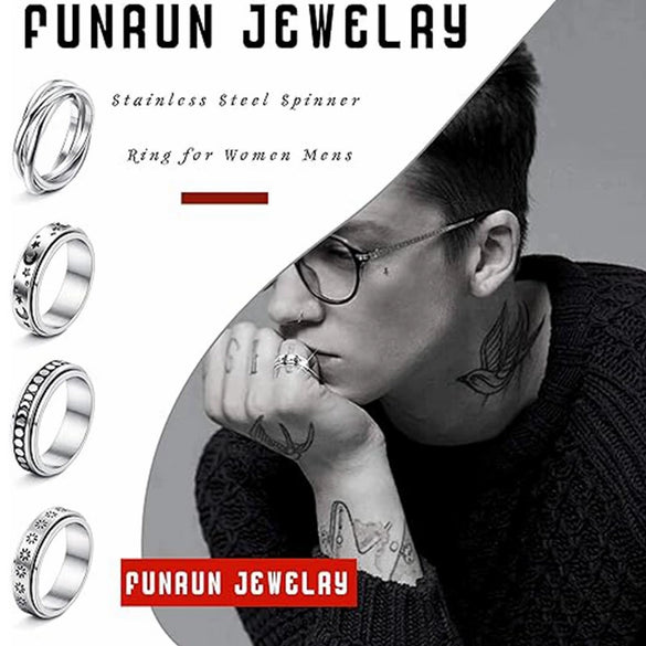 Rotating Titanium Steel Frosted Geometric Ring For Couples With Polish Finish