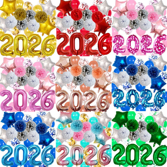Round Aluminum Foil New Year Balloons Party Decoration Set Festive Celebration Balloon Arrangement