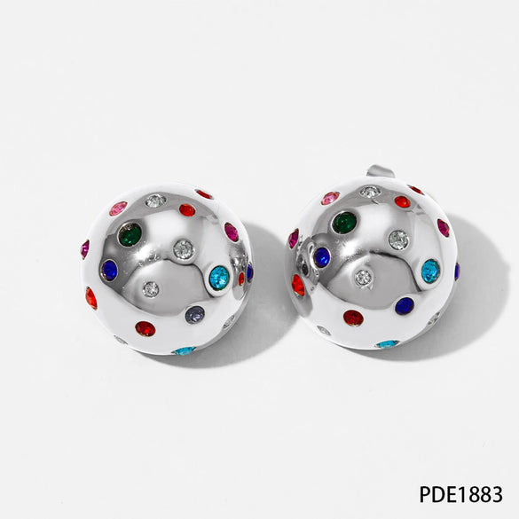 Round Ball Round Stud Earrings In Titanium Steel With Geometric Pattern And Electroplating