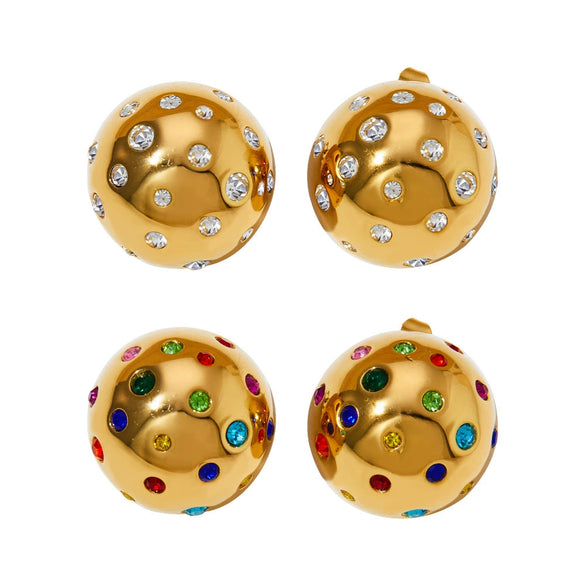 Round Ball Round Stud Earrings In Titanium Steel With Geometric Pattern And Electroplating