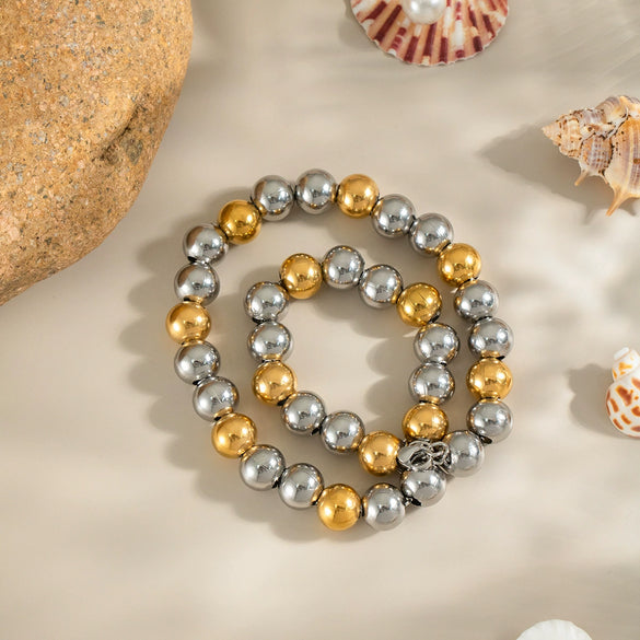 Round Bead Gold And Silver Color Matching Necklace For Girls Stainless Steel Geometric Exaggerate Electroplating Jewelry Accessories