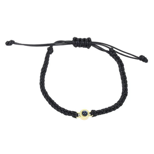 Round Bead Projection Hand Woven Cord Couple Bracelet In Powder Blue Black And White