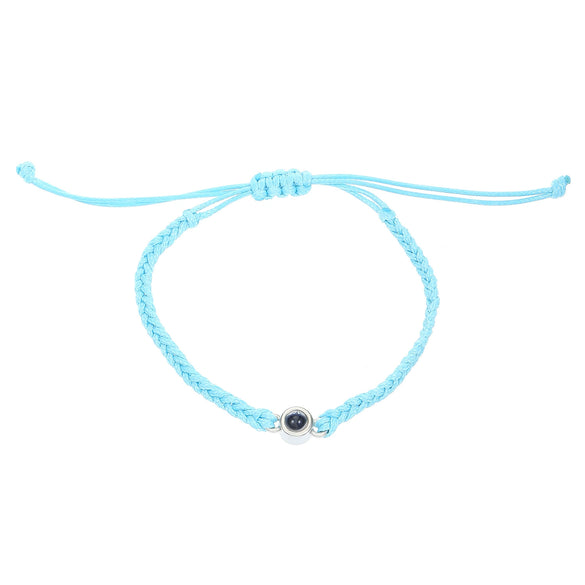 Round Bead Projection Hand Woven Cord Couple Bracelet In Powder Blue Black And White
