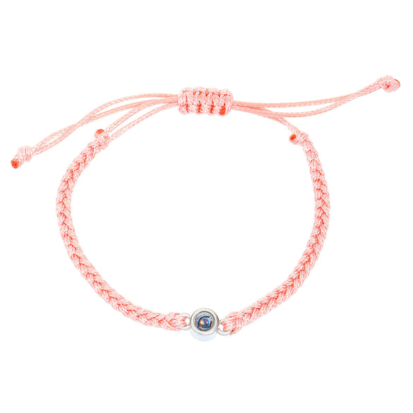 Round Bead Projection Hand Woven Cord Couple Bracelet In Powder Blue Black And White