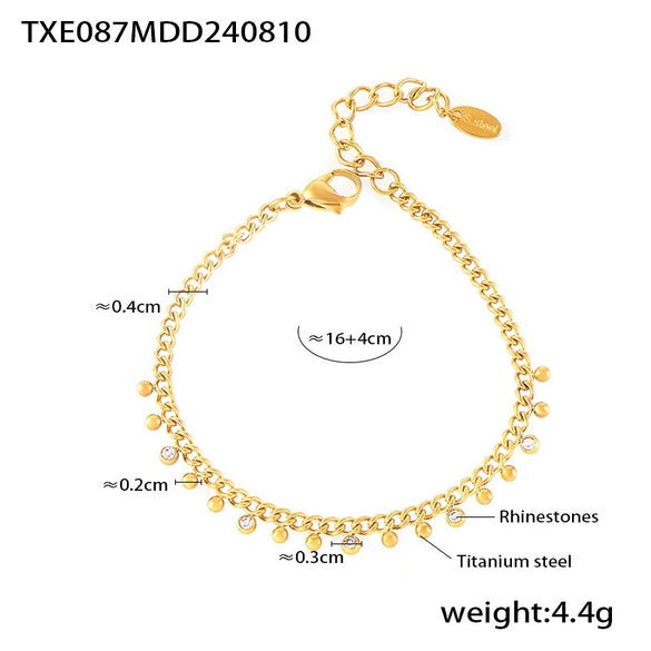 Round Bead Spacer Diamond Tassel Necklace And Niche Bracelet Titanium Steel 18K True Gold Plated