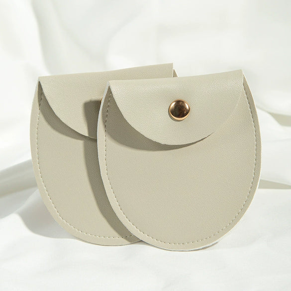 Round Bottom Pu Leather Snap Flip Bag For Jewelry Earrings Storage With Embossing