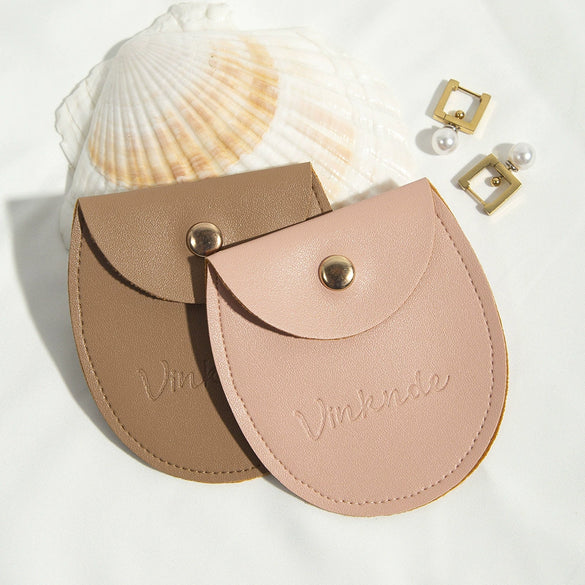 Round Bottom Pu Leather Snap Flip Bag For Jewelry Earrings Storage With Embossing