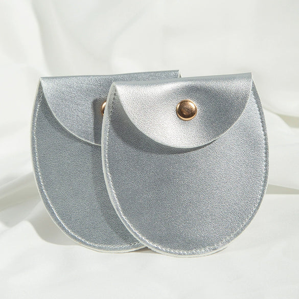 Round Bottom Pu Leather Snap Flip Bag For Jewelry Earrings Storage With Embossing