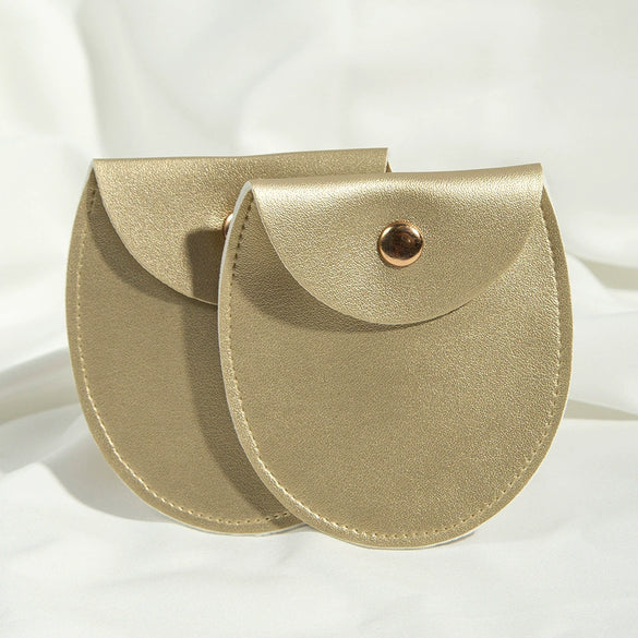 Round Bottom Pu Leather Snap Flip Bag For Jewelry Earrings Storage With Embossing