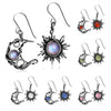Round Chrysanthemum Bohemian Vintage Sun Moon Earrings Alloy Electroplated Moonstone Asymmetric