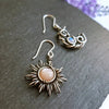 Round Chrysanthemum Bohemian Vintage Sun Moon Earrings Alloy Electroplated Moonstone Asymmetric
