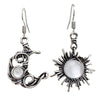 Round Chrysanthemum Bohemian Vintage Sun Moon Earrings Alloy Electroplated Moonstone Asymmetric