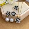 Round Chrysanthemum Four Leaf Clover Titanium Steel Jewelry Set With Gemstone Inlaid And Electroplated For Women