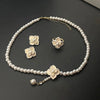 Round Chrysanthemum Four Leaf Clover Titanium Steel Jewelry Set With Gemstone Inlaid And Electroplated For Women