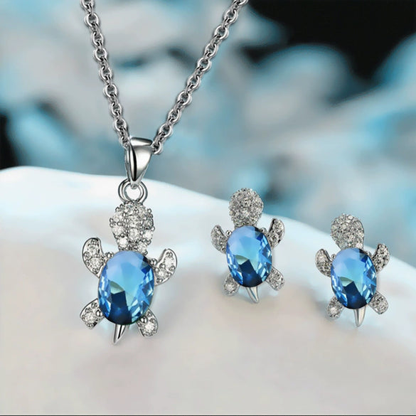 Round Chrysanthemum Turtle Design Alloy Jewelry Set With Electroplating Animal Series Unisex Earrings And Necklace