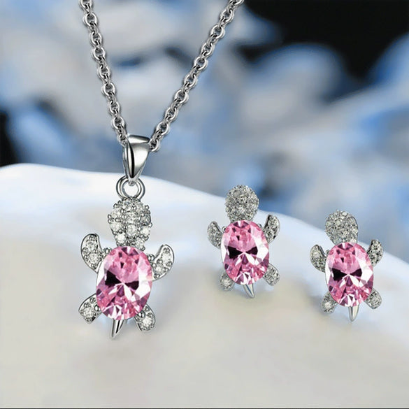 Round Chrysanthemum Turtle Design Alloy Jewelry Set With Electroplating Animal Series Unisex Earrings And Necklace