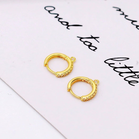 Round Copper Ear Buckle Inlaid With Zircon Electroplated Gold Color Retaining Women's Earrings