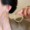 Round Crystal Wrap Earrings Silver Needle Metal Hand Knitting