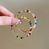 Round Crystal Wrap Earrings Silver Needle Metal Hand Knitting