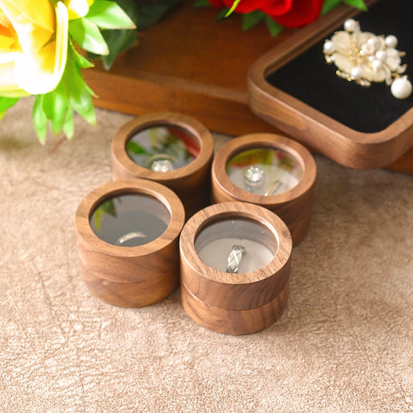 Round Double Ring Box Jewelry Display And Storage Box In Black Walnut Wood