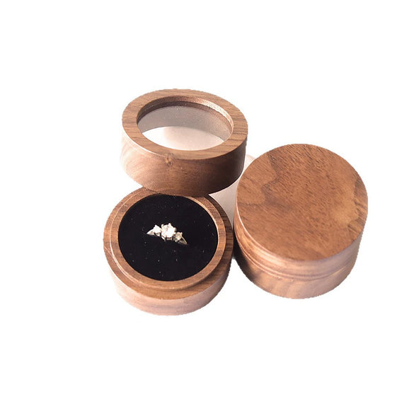 Round Double Ring Box Jewelry Display And Storage Box In Black Walnut Wood