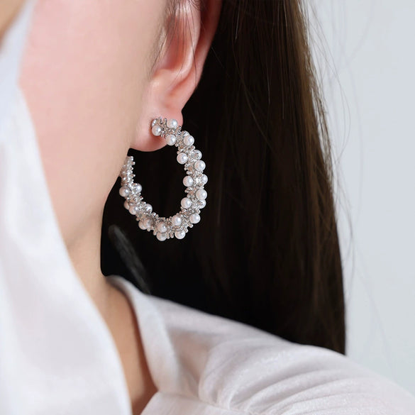 Round Geometric Titanium Steel Beading Earrings For Women With Electroplating Treatment Bohemian Style