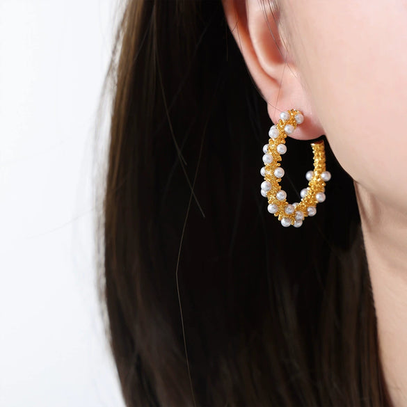 Round Geometric Titanium Steel Beading Earrings For Women With Electroplating Treatment Bohemian Style