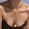 Round Medal Queen Portrait Multilayer Clavicle Necklace In Stainless Steel And Titanium Steel With Electroplating For Women Geometric Style